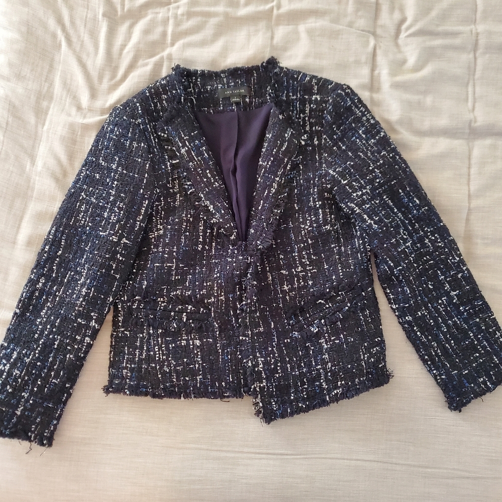 Ann Taylor Black Tweed Boucle Jacket Blazer 2 Small